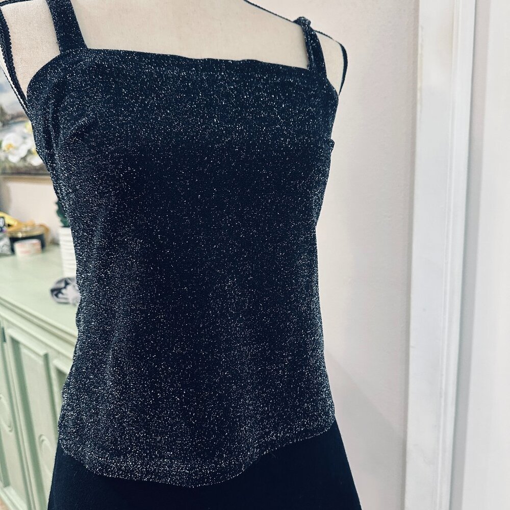 Y2K Heart & Soul Black Lurex Glitter Tank Top | Made in USA | Large